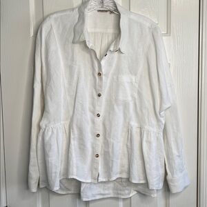 Holding Horses Linen white peplum button down blouse XS Anthro